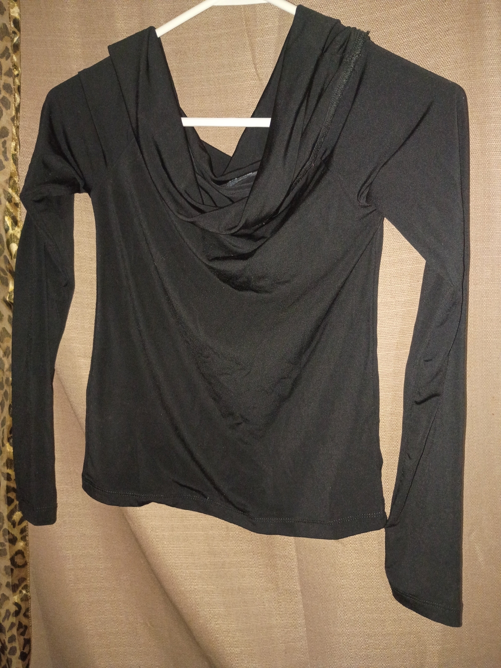 Rae Dunn Black Draped Cowl Neck Long-Sleeve Top